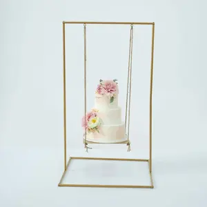 Metal Cake Swing Stand with Jute Rope Gold - Chic Hanging Dessert Display Centerpiece for Upscale Event Table Decor 3ft Tall