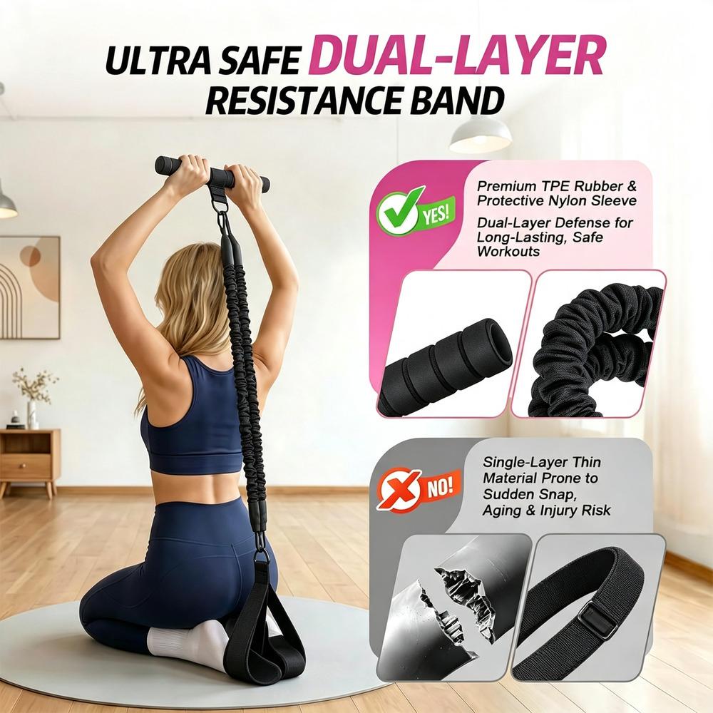 T-Handle Foot Pedal Pull Rope Set, black curved foot straps with multi-intensity elastic cords, portable pouch included, beginner training supplies, park basic sports indoor shared exercise auxiliary tools