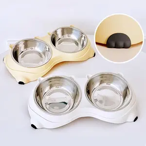 Dog Bowl Anti-knock Cat Food Bowl Double Bowls for Dogs Feeding Neck Protector Stainless Steel Bowls for Dogs Feed Pet Feeders