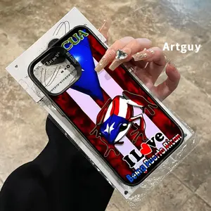 Phone Case for iPhone 16 Pro Max 15 Plus 16E 14 13 12 11 XR XS Puerto Rico Frog Tribute Pattern Full Body Protection Anti-Scratch PC Smartphone Cover