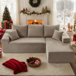 【2 Packages】Eyisean 108" Modern Modular Sectional Couch with Chaise, Comfy Deep Seat Upholstered Boneless Couch with Cushion, No Assembly Required, Fluffy Plush Corduroy L Shape Cloud Sofa for Living Room Furniture, Apartment