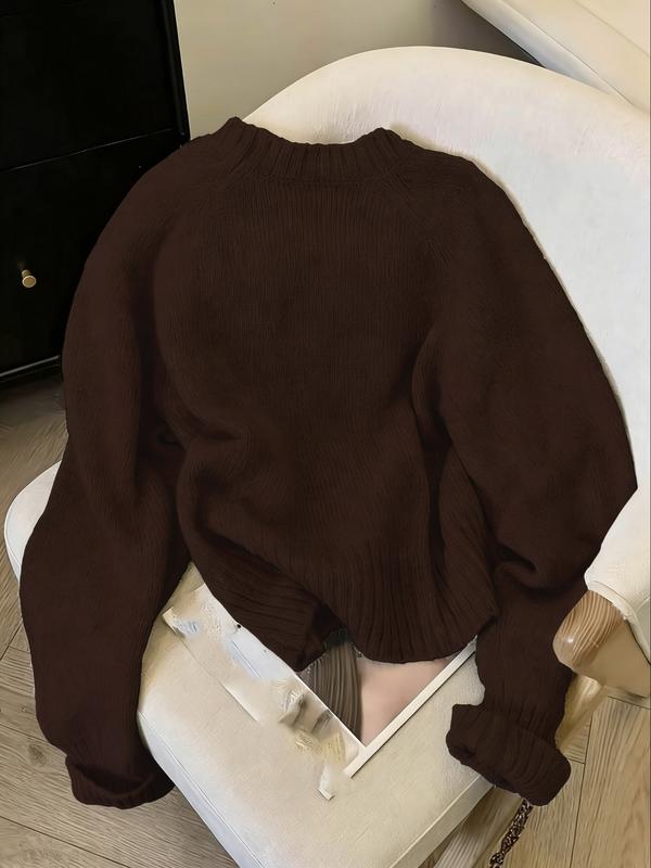 Elegant Women's Loose Bow Embroidered Moire Sweater, Casual Round Neck Long Sleeve Knitwear, Spring & Fall Fashion