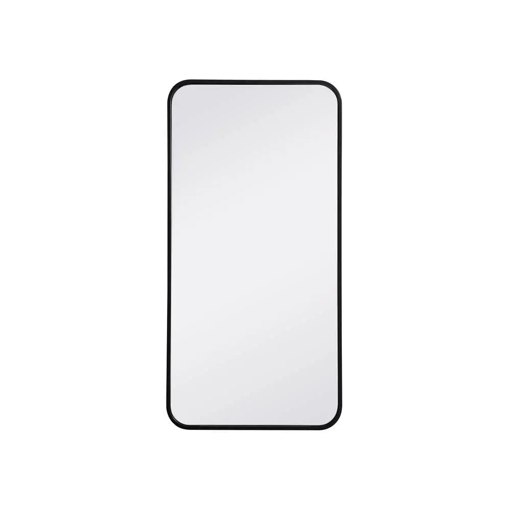 Elegant Lighting MR801836BK Smooth Glass Rectangular Mirror - 18x36 in. Black Soft Corner Metal Frame with MDF Backing, Home Decor Ring Accent