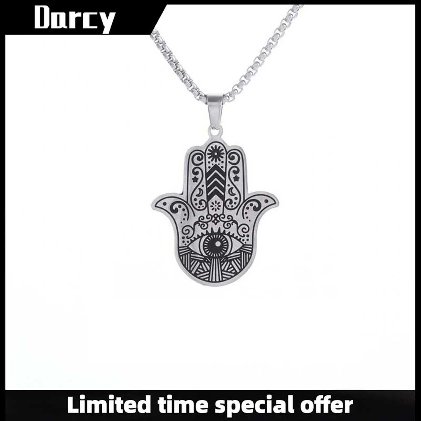 Trendy and fashionable personality retro moon goddess right hand evil eye necklace simple punk hip-hop unisex jewelry