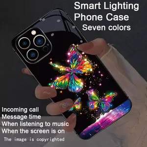 Colorful Butterfly 17 Air/17Pro/17promax/16promax/15promax/14promax/13promax/12promax/11promax/XSmax/XR Intelligent Luminous Voice Controlled Phone Case, Cover - Luminous Technology, Daytime Design, Enhanced Nighttime Visibility, Lights