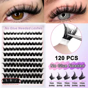 120 Pairs Self-Adhesive Glue-Free False Eyelashes, Mixed Lengths 8-16mm, D-Curve Curl, Voluminous, Dense, Cat Eye, Cosplay, Travel Friendly