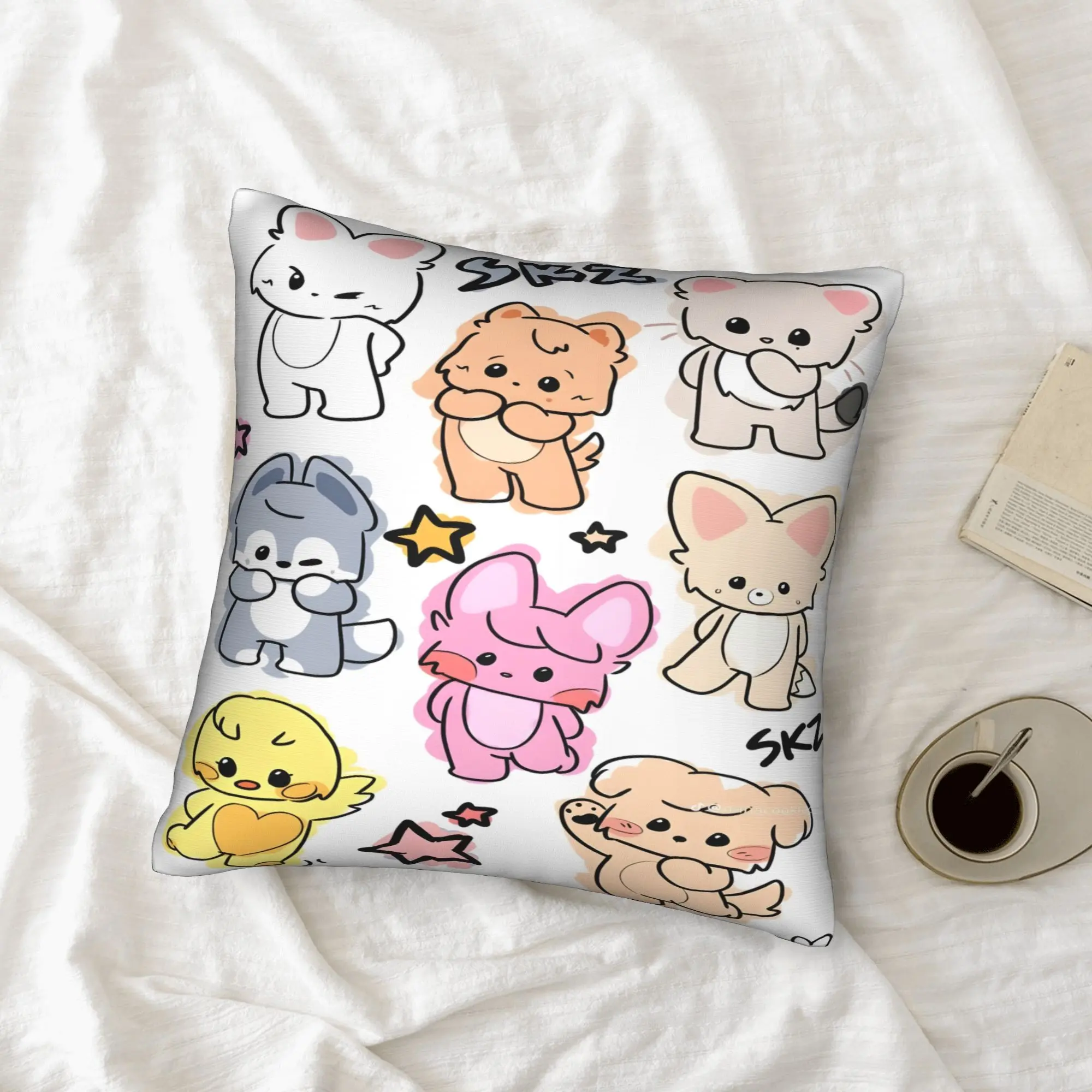 1 piece Kpop Star Home Decor for Sofa Bedroom Office Car Farmhouse Pillowcase Stray Group Zipper Closure Hand Washable Machine Washable Decorative Cushion Covers Without Pillow Core Christmas Halloween
