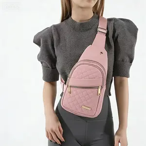 Stylish Embroidered Crossbody Sling Bag, Large Capacity Waterproof Single Shoulder Bag, Diamond Check Pattern with Data Hole and Comfortable Backpack Design, Perfect for Daily Commute and City Travel