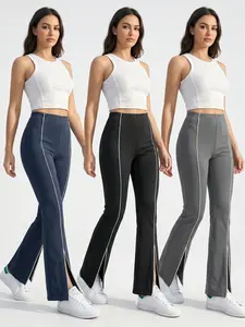 High Waist Split Flare Leggings with White Side Piping - The Ultimate Leg-Lifting Gym & Casual Pants