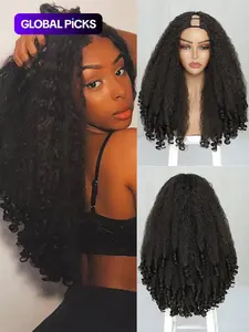 20 Inch Long Coily U Part Wigs for Women, Gorgeous Fluffy Wigs without Bangs, Synthetic Full Machine Wigs for Party, Daily Use, Coily Textured Wigs, Synthetic Curly Wigs