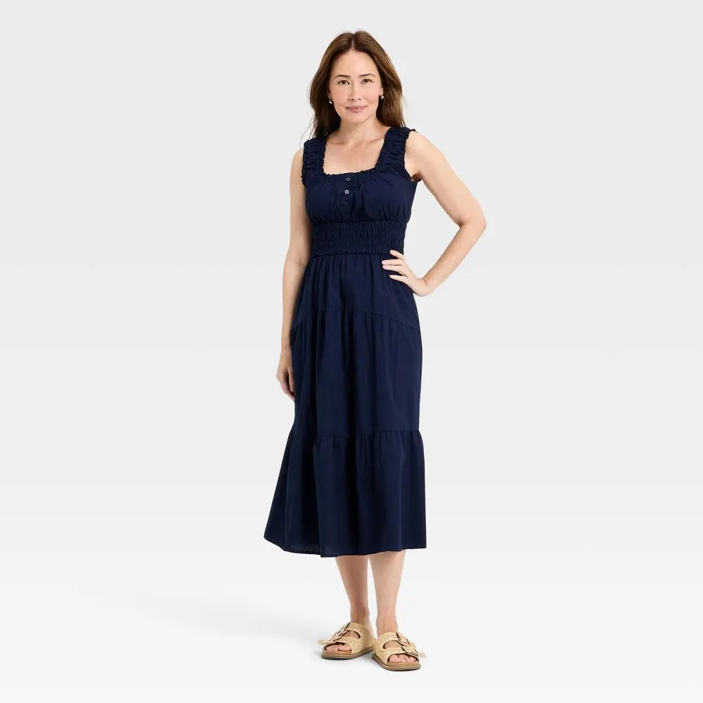 Universal Thread Women's Sleeveless Button-Front Maxi Dress - Navy Blue