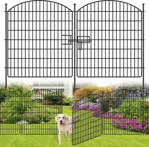 QUEP 15 Panels No Dig Garden Fence with Gate, 32in x 36.2ft Decorative Dog Fence Outdoor for Yard, Tall Animal Barrier Fencing Rustproof Metal Garden Edging Border, Temporary Fencing for Outdoor, Patio