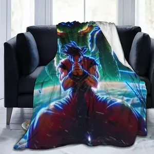 Goku Flannel Blanket Soft Cozy Throw for Anime Lovers Bedroom Dorm Sofa Lightweight Warm Blanket for Adventure Fans