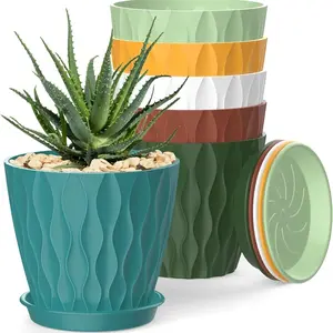 4-Inch Plant Pots, 6/12 Pack Indoor Flower Pots, Garden Planter, With Drainage Holes And Trays, Plant Planters, Water Ripple Texture Seedling Small Flower Pots, Suitable For Growing Various Plants (Plants Not Included)