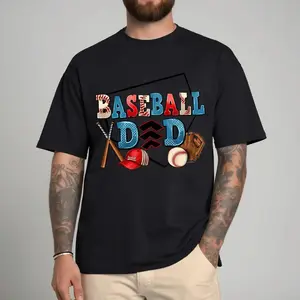 Baseball Dad T-shirt Men Sports Gift Father Vintage Patriotic Graphic T-shirt