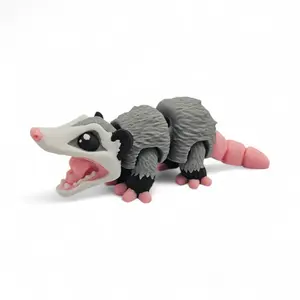 Adult Possum Figurine – 3D Printed Articulating Fidget – Posable Desk Companion – Collectible Opossum Display Model – Tactile Stress Relief