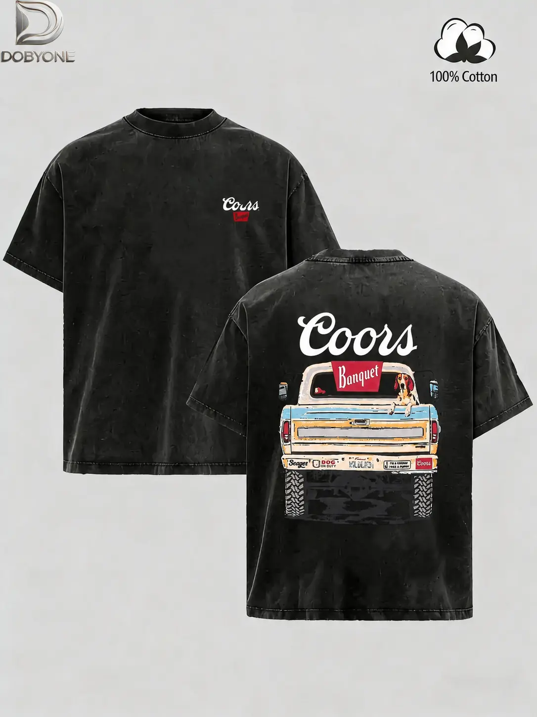 DOBYONE Vintage Washed Retro Truck Graphic Tee for Men & Women, Country Western Style Shirt, Soft Cotton Casual T-Shirt, Everyday Streetwear