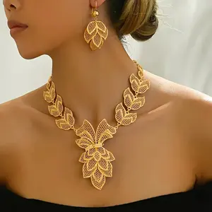 Luxe Stylish Artistic Combo Jewelry Set - 2pcs Hollow Design Set with Drop Earrings and Geometric Necklace, Elegant Unique Fashion Costume Jewelry Accessory, Luxe Jewelry Sets, Stylish Jewelry Sets