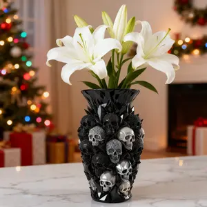 Gothic Skull Vase Resin Decorative Statue, Decorative Flower Vase, Home Decor Accessory, Indoor Outdoor Use, Perfect for Home Garden Farmhouse Style, Living Room Kitchen Bedroom Office