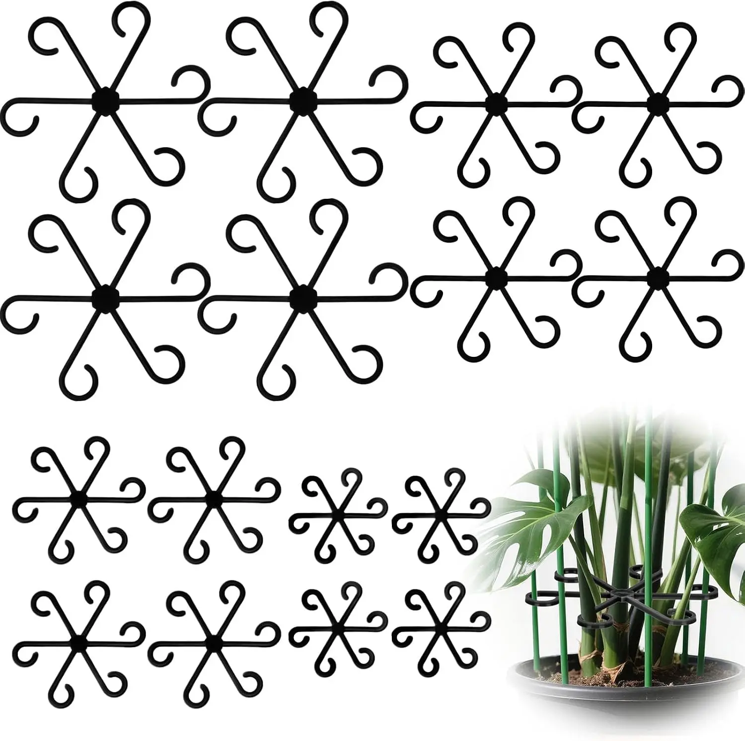 16pcs Plant Stem Support, Plant Support for Indoor Plants, 4 Sizes Climbing Houseplant Stem Holders, Reusable Plant Stabilizer, Indoor Plants Accessories