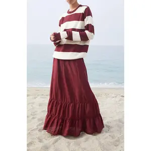 John Galt Women's Martha Burgundy Striped Sweater