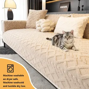 1pc Sofa Cover, Plush Pet-Friendly Non-Slip Sofa Protector, Dustproof Sofa Slipcover, Suitable for 1/2/3/4 Seater Sofas, Winter Comfort Home Decor