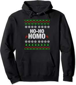 Funny Ho Ho Homo Gay LGBT Ugly Christmas Gift Pullover Hoodie - Lydiagarcia Shop 71B07YYRJKNP