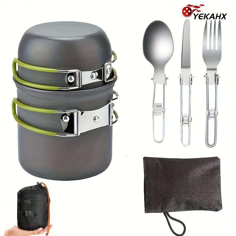 Camping Cookware Set, Durable Metal Pot, Easy To Carry And Take Up Small Space, Suitable For Outdoor Backpack Camping Picnics, Camping Equipment And Gear, Camping Accessories, Cookware, Knives And Forks, Foldable Storage, Christmas, New Year Gifts