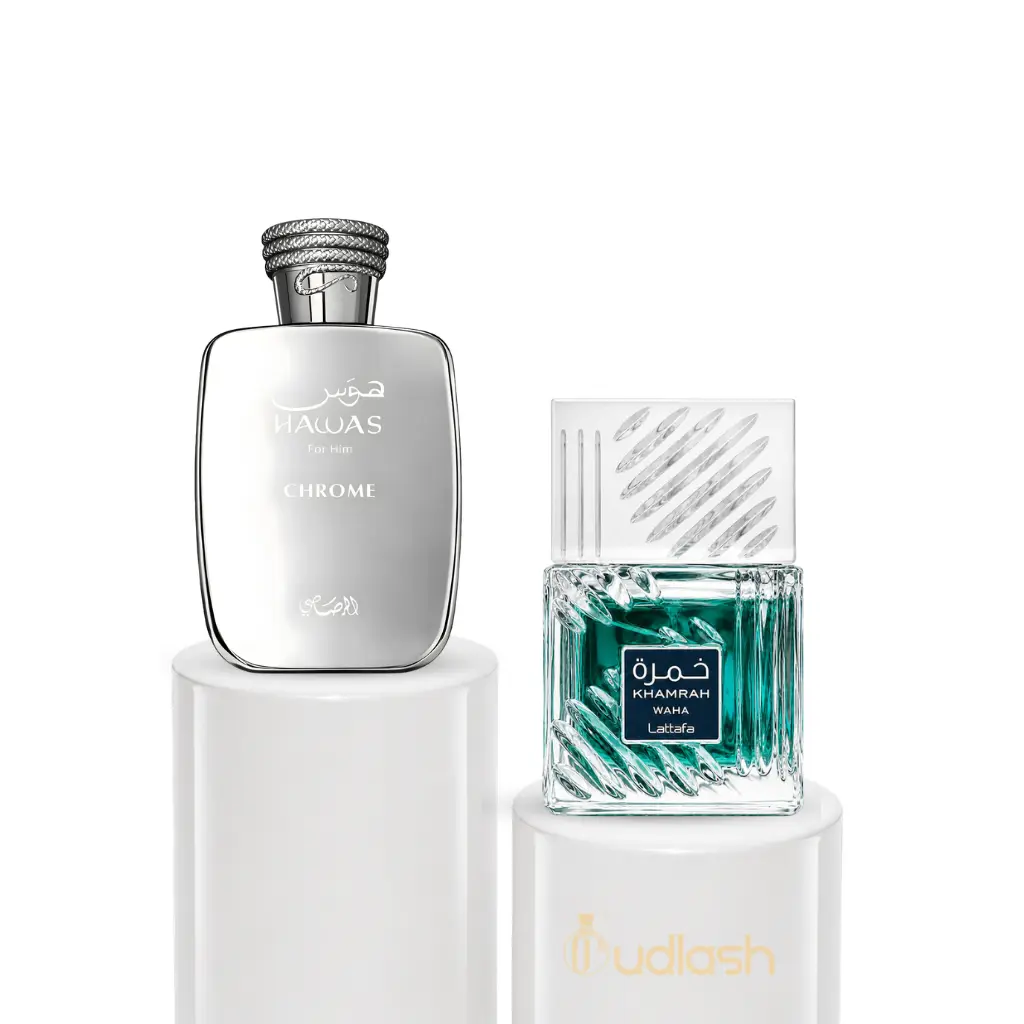 Oudlash Bundle | Khamrah Waha + Hawas Chrome | Unisex Fragrance | 100 ML - 3.4 OZ | Eau De Parfum | Bergamot - Cucumber & Tonka Bean