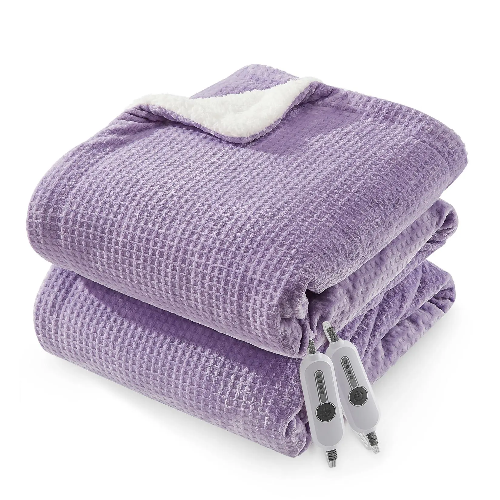 GARVEE Electric Heated Blanket King Size with Dual Control, Waffle Fast Heating Blankets with ETL Certified, Soft Flannel Heat Blanket, 4 Heating Levels & 10 Hours Auto Off, Lavender Hue, 100" x 90"