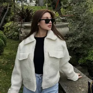 European and American women's clothing beaded leather short jacket zipper jacket ladies shirt faux sue de bomber jacket regular heavyweight sherpa fleece