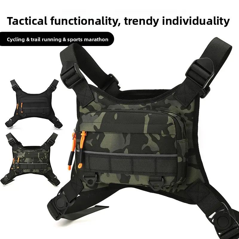 Men's Camouflage Tactical Chest Rig, Multifunctional Active Vest & Adjustable Waist Bag with Reflective Strips for Cycling, Tactical Lightweight Vest, Men's Accessories, Biking, Outdoor Sports, Secure Fit, All Seasons, Multiple Pockets, Durable