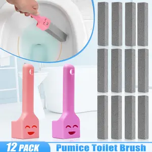 12 Pack Pumice Stone for Toilet Cleaning Extra Long Handle for Removing Bowl Ring Pool Bathroom Toilet Brush Limescale Stain Remover for Tile Bath-tub