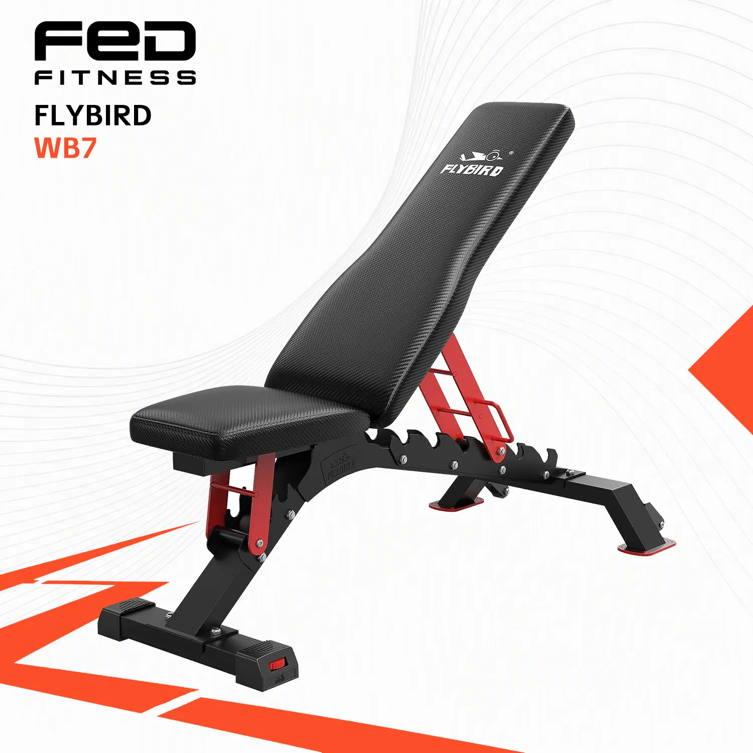 FLYBIRD Series WB7 Adjustable Weight Bench - 1200lbs Capacity Heavy-Duty Steel Frame Home Workout Equipment, 3 Seat Positions, Dual Support, IPF Height, Adjustable Backrest, Barbell-Compatible for Abs, Resistance, Gym Training