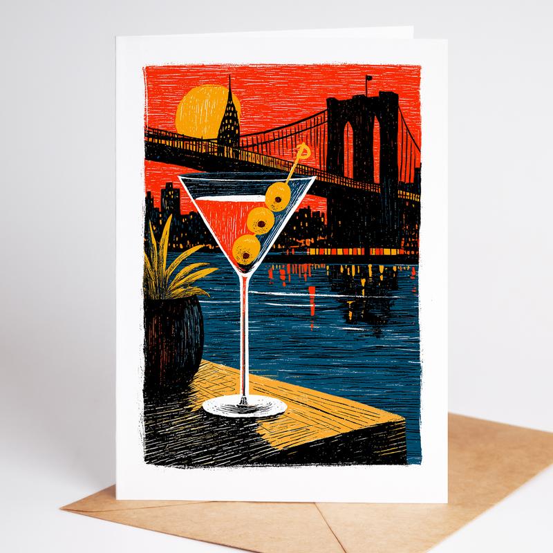 10 Unique Cocktail Greeting Cards | Travel-Inspired Bar Drink Cards | Negroni, Sangria, Margarita, Martini | Blank Inside Set of 10