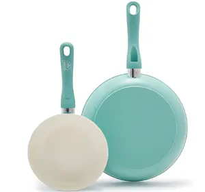 GreenLife Soft Grip Healthy Ceramic Nonstick 7" and 10" Frying Pan Set, Non Toxic PFAS & PFOA-Free, Dishwasher Safe, Egg Omelet Skillet, Cookware for Easy Cooking, Kitchen Essentials, Turquoise