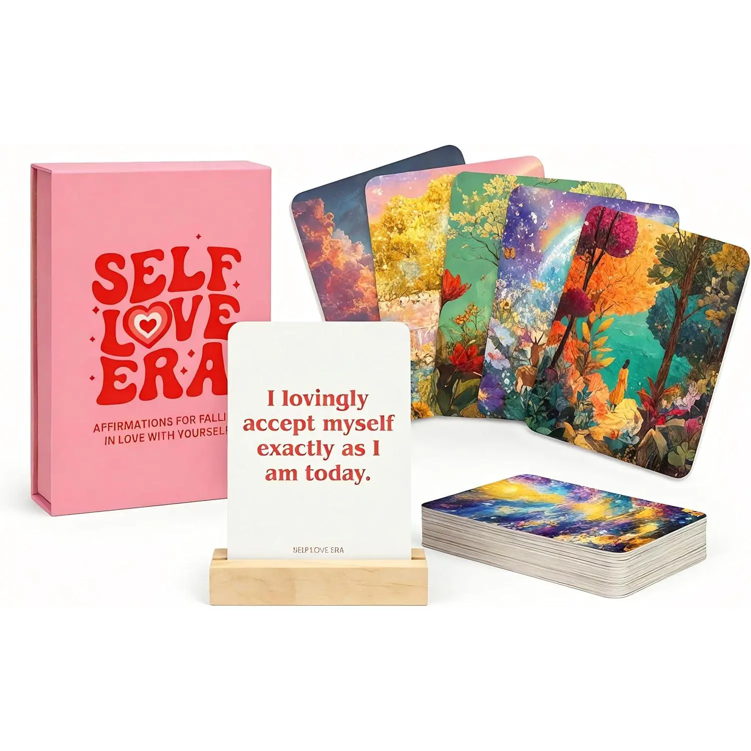 Self Love Affirmation Cards for Women – 52 Daily Positive Affirmation Deck with Wooden Stand & Magnetic Gift Box – Mindfulness & Motivation Cards for Self Care, Confidence & Personal Growth, greeting cards