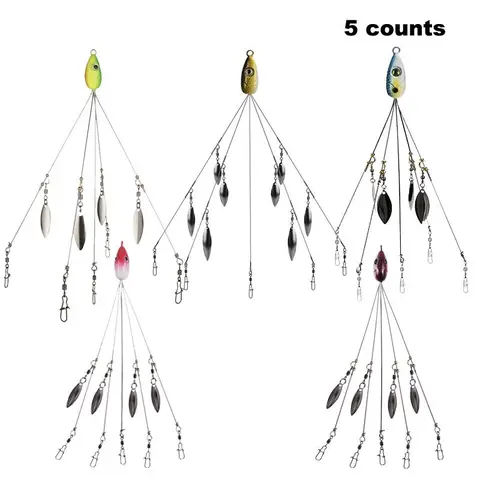 Alabama Rig 5 Arms Umbrella Swimbaits with 5 Willow Leaf Blade, 5 Counts Fishing Lure for Trout Salmon Walleye Perch Freshwater and Saltwater Fishing Lures Kit Fishing Lure Set Fishing Gear Fishing Tackle Fishing Equipment Fishing Supplies Fishing Stuff