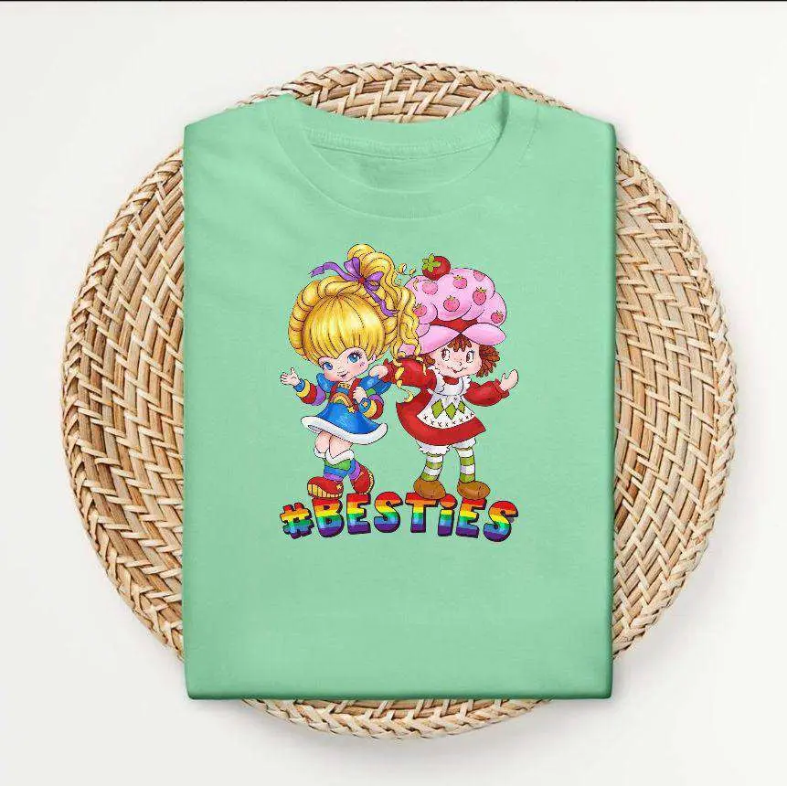 Rainbow Brite Strawberry Shortcake Besties Vantage T-Shirt.   Comfortable, Graphic, Cute Casual Womenswear. vintage for shirts women