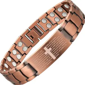 Vintage Red Copper Double-Row Magnet Bracelet — Engraved with the Lord's Prayer from the Bible, a religious energy and wellness bracelet that comes with an adjustment tool. Perfect for Father's Day, baptisms, Christmas, and other religious occasions.