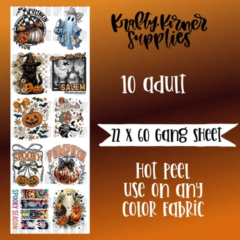 Pumpkin Season DTF Transfers Gang Sheet - 22x60in Hot Peel Transfer Print, Office Stationery, DIY Craft Supplies, Colorful Any Color Compatibility, Applicable to Any Fabric