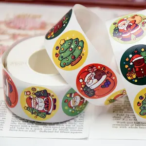 Cartoon Santa Claus Pattern Sticker (500pcs/roll), Waterproof Self Adhesive Decorative Sticker, DIY Decals for Gift Greeting Card Water Bottle Laptop Phone