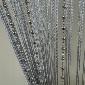 Bohemian Style 1pc Silver Beaded Curtain - Polyester Knit Straight Earth Design Beads | Wipe Clean Perfect for Living Room Decor Home Decoration Curtain