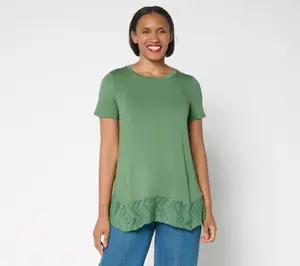 LOGO Layers by Lori Goldstein Petite Knit Top with Lace Hem