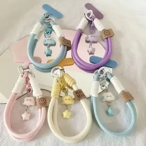 Cute Colorful Short Wristband Phone Rope Clouds Star Pendant Korean INS Style Key Chain Phone Headset Anti-Lost Lanyard