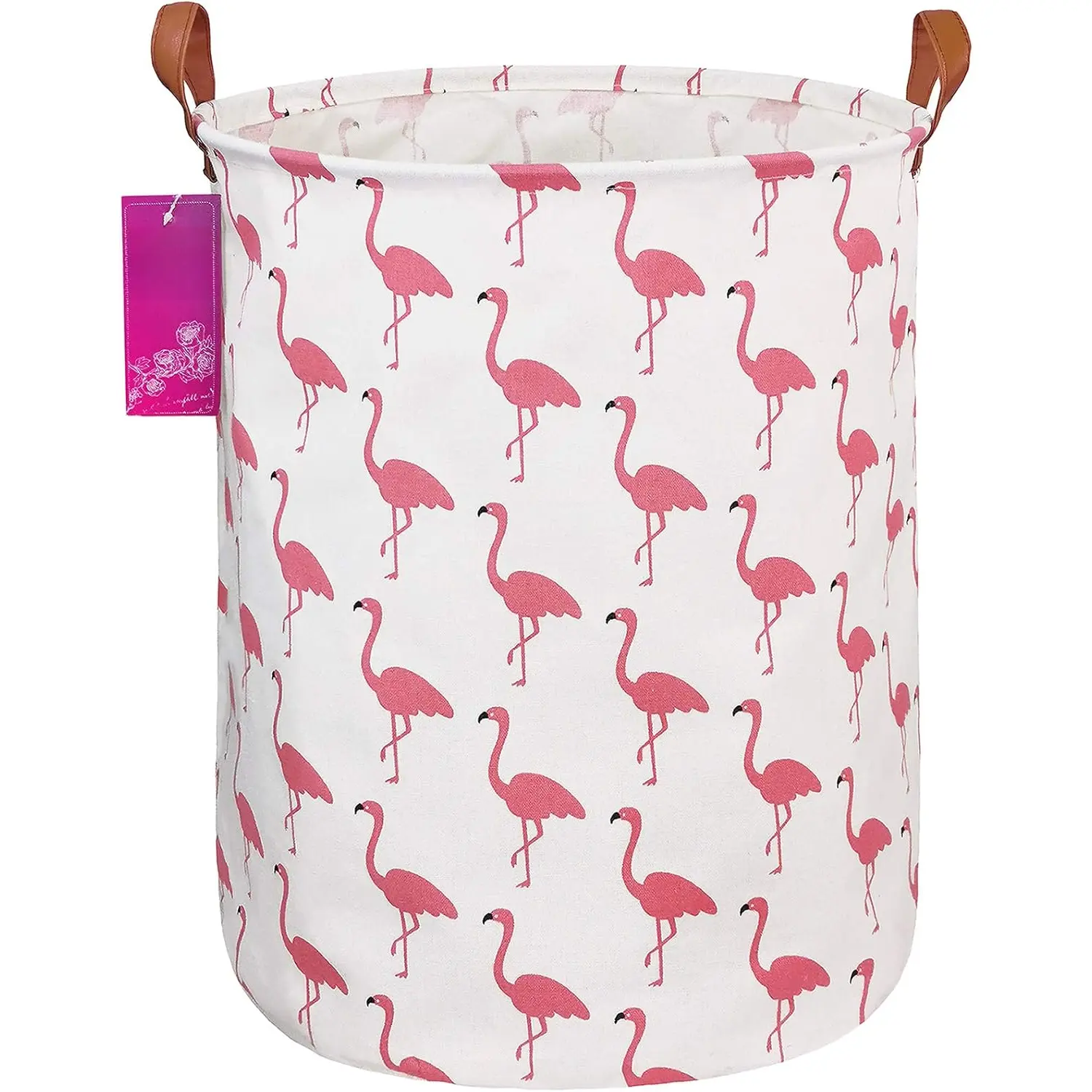 Laundry Hamper Large Canvas Fabric Lightweight Storage Basket/ Organizer/Dirty Clothes Collapsible  for College Dorms, Boys and Girls Bedroom,Bathroom(Flamingos)