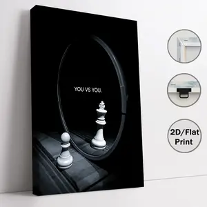 “You vs. You” chess motivational 2D flat canvas wall art, inspirational quote poster wall decor, modern room ornament and wall decoration, nice print gift for Christmas, birthdays, housewarmings, and holidays, indoor wall art for office, bedroom, and entr
