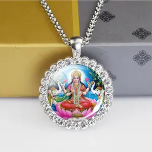 Amulet Necklace Lakshmi Pendant Glass Cabochon Hinduism Lord Shiva Necklaces Nataraja Buddhist Jewelry