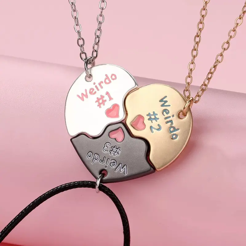 Set of 3 Heart Friendship Necklaces BFF Best Friends Forever Fantasy Cute Pendant for Unbreakable Friendship, BFF Necklace