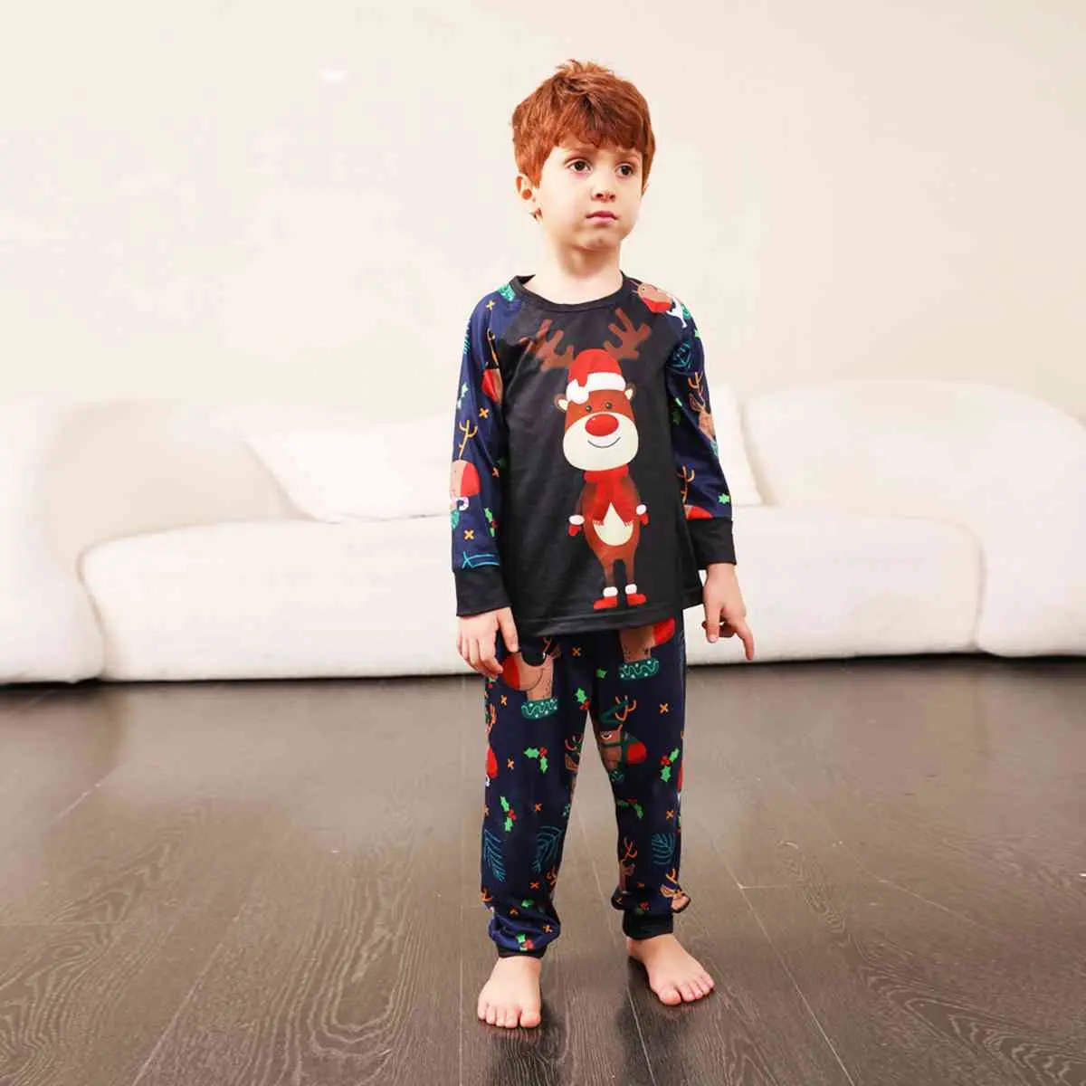 Reindeer Graphic Top and Printed Pants Set
